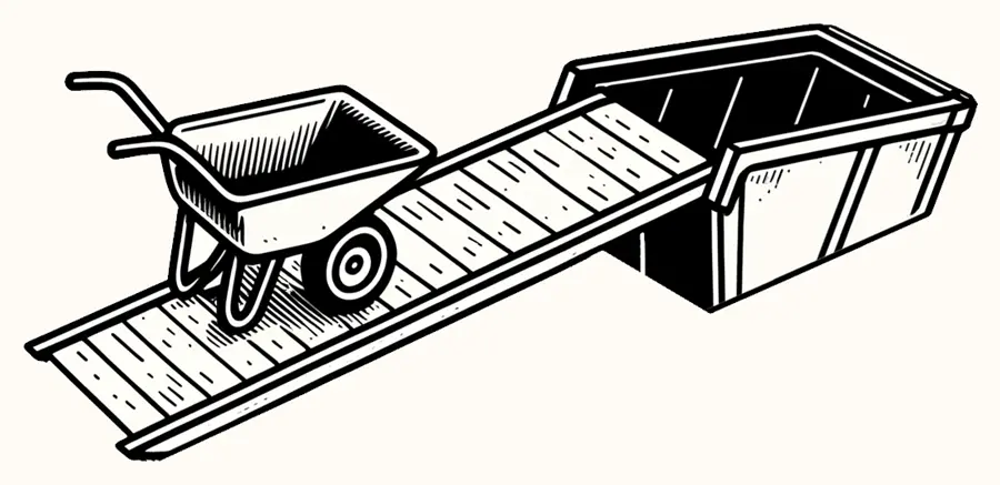 filling a skip with a wheelbarrow and a ramp illustration